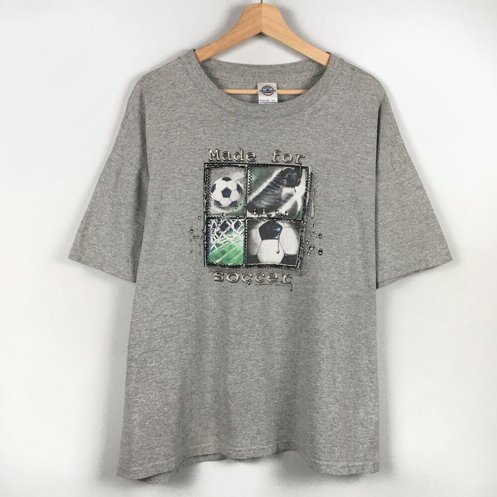 Vintage Y2K Soccer Graphic T Shirt Mens XL Gray Sports World Cup Tee FIFA